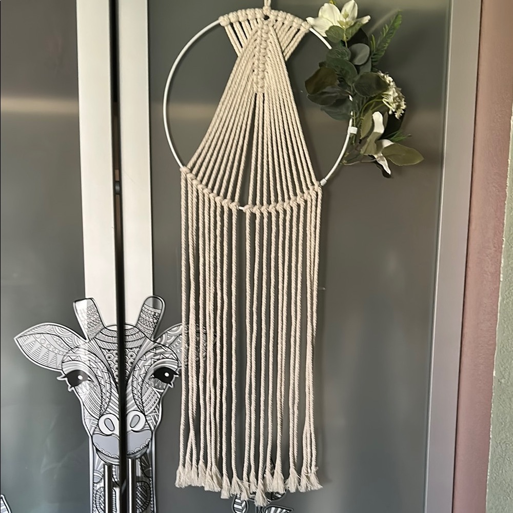 Cream Macrame Wall Hanging with Greenery